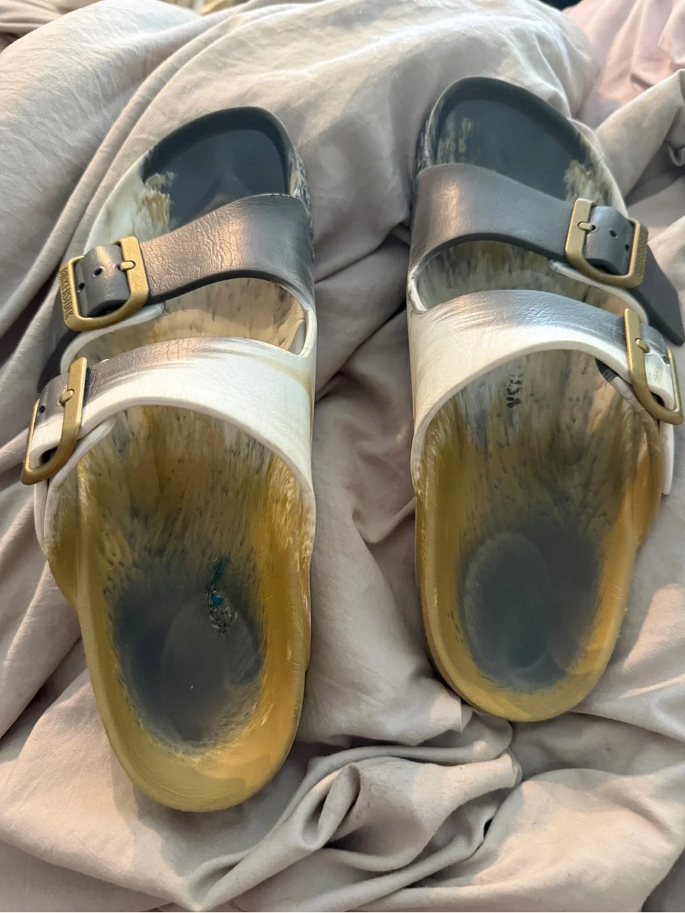 Birkenstock Arizona EVA sandals, marbled design, guc, sz 38. Comfy!
